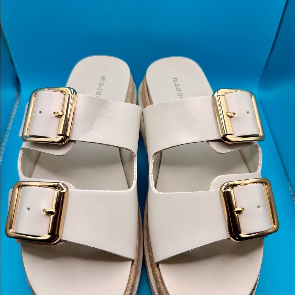 Steve Madden Cream Sandals with Gold Buckles